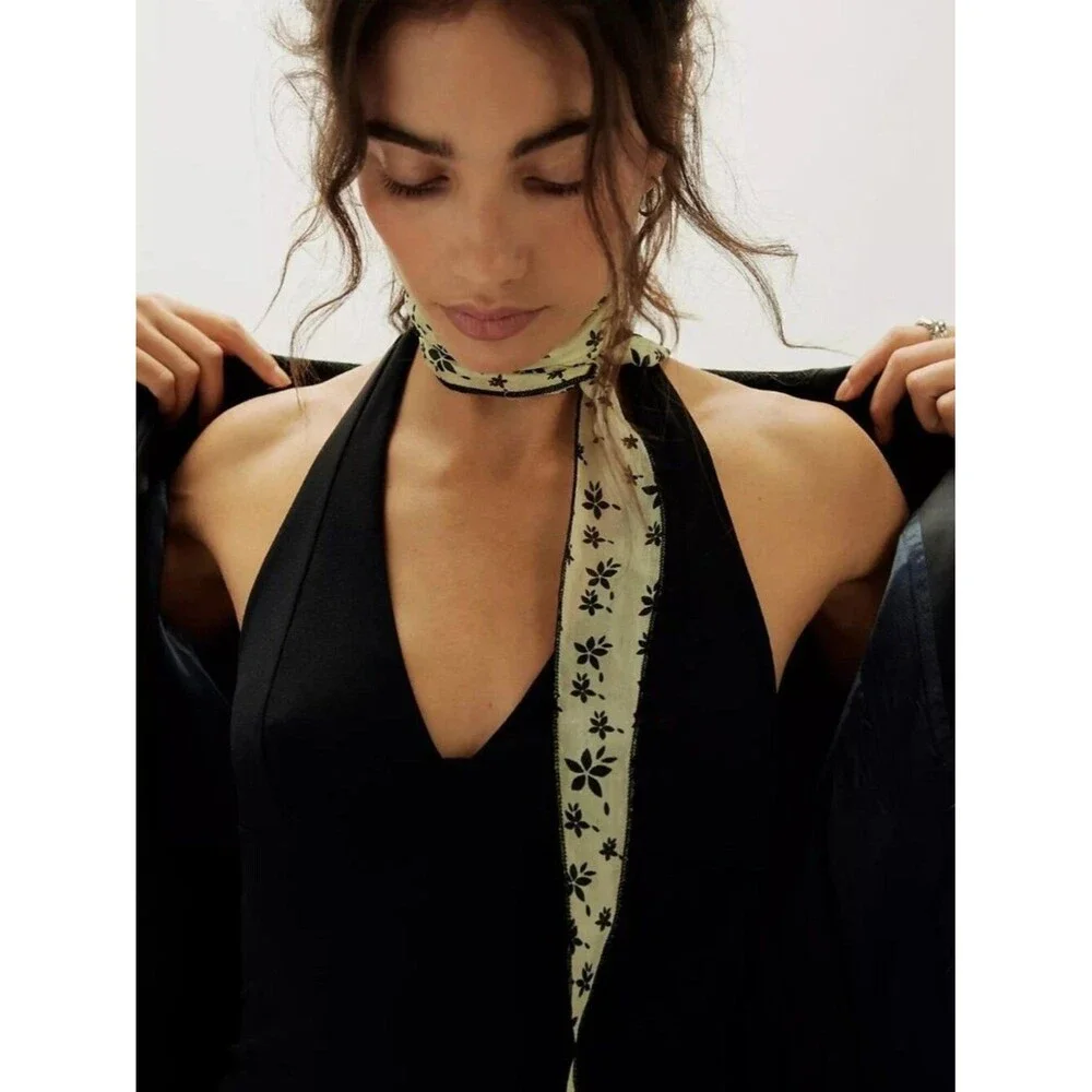 Free People Tilly Skinny Silk Convertible Scarf Neck Handbag Floral Print All/S